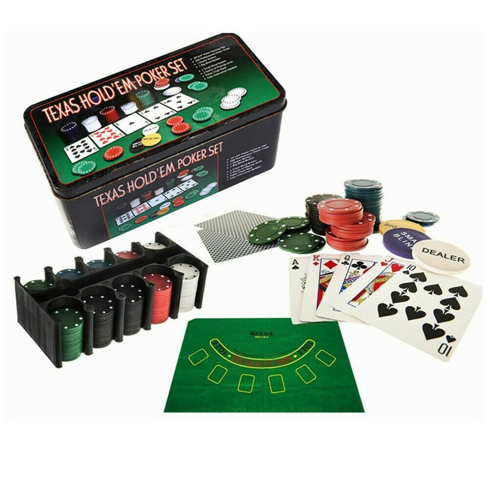 PROFESSIONAL CASINO 200 PIECE TEXAS HOLD'EM POKER GAME PLAY SET COMES IN TIN BOX 